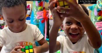 <p>One young man showed off his increased level of intelligence when he solved a Rubik&rsquo;s cube quickly, in just a matter of seconds.</p>

<p>Children are a blessing from the good Lord above. Each one has been gifted and blessed in their own unique ways. As such, children may begin displaying those gifts at an early age. Some children may exhibit an aptitude for sports, reading or in a number of other areas.</p>

<p>A <a href="https://www.youtube.com/watch?v=RLvKf6gptHw">clip posted on YouTube</a> shows one young man, a 3-year-old, who apparently has a natural ability to solve puzzles, even difficult ones. By employing his intelligence and stunning dexterity, the young man solves the Rubik&rsquo;s cube in a few seconds.</p>

<p>The short, minute-long clip begins with a close-up of the Rubik&rsquo;s cube as the child sits, eagerly awaiting the colorful cube. The woman filming explains to viewers the current state of the cube.</p>

<p>&ldquo;Look, I just want to show the people that this is mixed up,&rdquo; she says. &ldquo;It&rsquo;s not the biggest mix, but for a 3-year-old, it&rsquo;s mixed.&rdquo;</p>

<p>With that being said, the woman hands the puzzle cube off to the child, who is all smiles.</p>

<p>&ldquo;Go ahead, baby,&rdquo; the woman says to the child.</p>

<p>The young man then begins twisting and turning the squares. It&rsquo;s evident that the child, while looking at and examining the movable blocks, is looking for any and all discernable patterns.</p>

<p>As the young man turns the cube, he has his own personal cheering section. Another child can be heard giving the 3-year-old sweet words of encouragement.</p>

<p>&ldquo;You can do it!&rdquo; a cute little voice tells the child on camera tinkering with the cube.</p>

<p>Then, at approximately the 35-second mark of the clip, the child has done it! He has correctly moved and placed all the squares with the same color on the same side.</p>

<p>Pandemonium breaks out in the room as everyone cheers about the young man&rsquo;s impressive and speedy accomplishment.</p>

<p><em><a href="https://www.godtube.com/bible/proverbs/22-6">Proverbs 22:6</a> &ldquo;If a child is trained up in the right way, even when he is old, he will not be turned away from it.&rdquo;</em></p>
