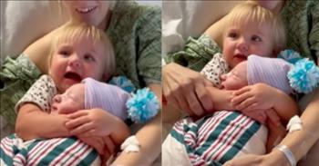 <p>A young child desperately needs to hold her newborn baby brother, so much so that she cries if he&rsquo;s not in her arms.</p>

<p>Siblings, when they are growing up, generally do not get along. As any parent knows, most interactions between young siblings usually end in tears, fighting, yelling and sometimes, even all three. But as those siblings grow, move out of the house, go their own ways and start their own lives, something happens. Those old rivalries and differences melt away. Most end up cherishing those bonds.</p>

<p>One precious <a href="https://www.youtube.com/shorts/CERLDtqdbyk">video posted on YouTube</a> shows how much a young woman has instantly bonded with her newborn sibling, her baby brother.&nbsp;</p>

<p>The short clip begins with the toddler lying with her mother in a hospital bed. The child is crying, reaching her arms out toward the camera. The young woman is making it entirely clear that she desires something or someone immediately.&nbsp;</p>

<p>The man, presumably the wailing child&rsquo;s father, walks onto the screen as he&rsquo;s holding an infant. The man then gently places the infant into the arms of the little girl. The young girl instantly ceases all crying.&nbsp;</p>

<p>She just wanted to hold her baby brother! Text at the beginning of the clip mentions that &ldquo;she needs to hold her new brother so she can breathe again.&rdquo;</p>

<p>Once the newborn is placed in the toddler&rsquo;s arms it&rsquo;s all smiles &ndash; from the little girl and mom who holds both in her arms.</p>

<p>Mom and Dad give the young girl pointers as she takes her little brother in her arms.</p>

<p>&ldquo;Be sweet, be easy,&rdquo; Dad tells the little girl.</p>

<p>&ldquo;So sweet,&rdquo; Mom says as she gently kisses the top of her young daughter&rsquo;s head.&nbsp;</p>

<p>It&rsquo;s a picture-perfect moment of a happy and blessed family.</p>

<p><em><a href="https://www.godtube.com/bible/1-john/4-18">1 John 4:18</a> &ldquo;There is no fear in love; but perfect love casts out fear: because fear has torment. He that fears is not made perfect in love.&rdquo;</em></p>
