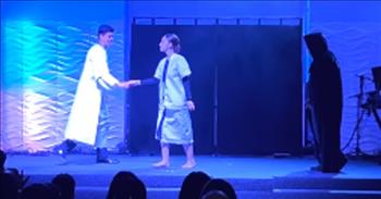 <p>A short, but impactful drama shows how God is always at work, constantly guiding and protecting us even when we make choices and decisions that lead us down a path that can only end in destruction and death.</p>

<p>There are several ways to portray and convey the messages contained in the Bible to the masses. Likely, the ones that immediately come to mind are songs of worship and praise and a truth-filled message from the pulpit. <a href="https://www.youtube.com/watch?v=dQkadHhu_vk">But as one clip posted on YouTube</a> perfectly demonstrates, those are far from the only methods of sharing the Bible&rsquo;s message of love, forgiveness and redemption.</p>

<p>The short, 6-minute clip shows the seductive and destructive nature of sin and how quickly it can ruin and destroy lives. The handful of actors move about while the song &ldquo;Everything&rdquo; by the alternative rock band Lifehouse plays and essentially narrates the action on stage.&nbsp;</p>

<p>The clip begins with a woman, dressed all in white, standing on the left side of the stage as a second figure, also donning all white, stands behind her. He is her protector and shield.&nbsp;</p>

<p>But soon enough, she steps out and away from the love and protection of God. After being enticed by the allure and seductive nature of sin, she starts to make one wrong decision and choice after another.&nbsp;</p>

<p>Little by little, the young woman is in a position she never imagined. Her life has been consumed and swallowed up by sin. She is totally lost.&nbsp;</p>

<p>Near the end of the clip, the actors effectively portray the spiritual battle in our world today. Sin is literally pulling and tugging on her, desperately trying to keep its hold on her. But God, being ever faithful, loving and merciful, steps in and protects the woman.&nbsp;</p>

<p>At the end of the clip, God, who constantly shows mercy and love to sinners, gives her a fresh robe of white.</p>

<p><em><a href="https://www.godtube.com/bible/1-john/5-18">1 John 5:18</a> &ldquo;We know that whoever is born of God sins not; but he that is begotten of God keeps himself, and that wicked one touches him not.&rdquo;</em></p>
