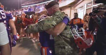 <p>One Clemson football player got a major shock before he took the field when his military father, stationed overseas, returned and surprised him.&nbsp;</p>

<p>The men and women of the United States armed forces routinely put themselves in harm&rsquo;s way for their country. They willingly give their time and talents for the good of the country they love. They sacrifice a lot for their fellow countrymen and women.&nbsp;</p>

<p>However, military members aren&rsquo;t the only people who endure sacrifices. Their families are often forced to go weeks, months and even years without seeing and being able to hug their brother, sister, mother or father. <a href="https://www.youtube.com/watch?v=0AjUhe846k8&amp;t=4s">A sweet video posted on YouTube</a> of a father and a son helps to put those sacrifices into perspective.</p>

<p>As the video mentions, at the time, Ty Lucas was a member of the Clemson University football team. Ty was a running back on the team. Ty had not seen his father, Cody Lucas, a captain in the United States Army, in nine months. Cpt. Cody Lucas had been serving in the Middle East for quite some time.</p>

<p>But before Ty and his teammates took the field to do battle on the gridiron, his dad anxiously paced around looking for his son, hoping to surprise him with his reappearance.&nbsp;</p>

<p>Before the big surprise, Cody addressed the camera and mentioned how much he cares for and loves Ty.&nbsp;</p>

<p>&ldquo;I love ya, man,&rdquo; Cody said. &ldquo;I&rsquo;m proud of ya. Thanks to all of the coaching staff and all your teammates.&rdquo;</p>

<p>When the big moment finally arrives, Ty cannot believe his eyes. His jaw literally falls open when he spots his father. The two then share a long-awaited and much-anticipated loving embrace.&nbsp;</p>

<p>Ty is overwhelmed by the surprise as tears begin filling his eyes.&nbsp;</p>

<p>&ldquo;It was a huge surprise,&rdquo; Ty said. &ldquo;It was the best thing ever. I didn&rsquo;t expect it at all. It was crazy.&rdquo;</p>

<p><em><a href="https://www.godtube.com/bible/psalms/103-13">Psalm 103:13</a> &ldquo;As a father has pity on his children, so the Lord has pity on his worshippers.&rdquo;</em></p>
