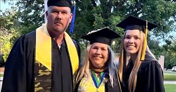 <p>A recent college graduation in Texas was memorable for one family because they all &ndash; wearing a cap and gown - walked across the stage and received their diplomas.</p>

<p>Graduating from high school or college is a monumental step in life. It&rsquo;s a huge achievement that will, hopefully, spring an individual forward to bigger and better things in life. As such, whenever someone reaches this milestone in their education, it&rsquo;s a cause for celebration.</p>

<p>One family in Texas had a lot to celebrate as they all graduated from the same school on the same day. The mother, father and their daughter appeared on The Kelly Clarkson Show to <a href="https://www.youtube.com/watch?v=7aGEGith32o">talk about what it meant to receive</a> their college degrees together.</p>

<p>Ashely, the daughter, jokingly pointed out that before her parents enrolled, they asked her permission to start studying at her school. Ashley happily consented and enjoyed sharing the experience with her mother and father.</p>

<p>&ldquo;And I had been in college for a year, and I had nothing but great things to say about Texas Lutheran University,&rdquo; Ashely said. &ldquo;So, I was just so excited to share that experience with them, and to see them come to a four-year college, it was just so exciting. I was just so proud.&rdquo;</p>

<p>Robyn, the mother, talking about graduation day, became noticeably emotional. Ashely, as her mother talks, wipes a tear from her eye.</p>

<p>&ldquo;First of all, I was trying to prepare not to fall while walking the stage,&rdquo; Robyn said. &ldquo;And so, after that, I was able to turn around, and it was very surreal watching my husband and daughter, you know, walk the stage after me. It was very touching.&rdquo;</p>

<p>Kelly, <a href="https://www.youtube.com/watch?v=7aGEGith32o">in the clip</a>, points out that it was the first time that had happened in the history of Texas Lutheran University.&nbsp;</p>

<p>What a beautiful and unique experience for that family that likely brought them all closer. Also, almost definitely it&rsquo;s a time in their lives that they will cherish for the rest of their days.&nbsp;</p>

<p><em><a href="https://www.godtube.com/bible/proverbs/18-15">Proverbs 18:15</a> &ldquo;The heart of the man of good sense gets knowledge; the ear of the wise is searching for knowledge.&rdquo;</em></p>

