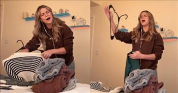 <p>A musically gifted young woman showed off her God-given talent with an outstanding performance of a beloved contemporary Christian song while completing a household chore.</p>

<p>Christians are called to worship and honor the Lord for all He has done, is doing and will do. However, followers of Christ do not have to be in a house of worship to praise and worship His name. It&rsquo;s possible to do so as we go about our daily lives, completing those seemingly mundane tasks.&nbsp;</p>

<p>A <a href="https://www.instagram.com/reel/C0Mhr2yskZO/?igsh=MzRlODBiNWFlZA%3D%3D">clip posted on Instagram</a> shows one woman, Liv Swearingen, bringing glory and honor to His name while she folds laundry. As Liv puts clothes on hangers, she belts out the beautifully written lyrics to Hillsong UNITED&rsquo;s tune &lsquo;Oceans (Where Feet May Fail).&rdquo;&nbsp;</p>

<p>The young woman can sing. She belts out the lyrics about having complete faith in and calling upon His name in times of uncertainty and trouble.&nbsp;</p>

<p>&ldquo;Spirit lead me where my trust is without borders<br />
Let me walk upon the waters<br />
Wherever You would call me<br />
Take me deeper than my feet could ever wander&rdquo;</p>

<p>Again, people do not have to be in church to praise His name. In fact, our acts of worship and praise are likely to have an even bigger impact while going about our daily lives. Those who may not hear about Christ otherwise may see your actions or hear your words and be moved and prodded to learn more about Him.</p>

<p>In the video&rsquo;s caption, Liv stresses the importance of praising His name daily.</p>

<p>&ldquo;Take time in the everyday ordinary moments to look up and acknowledge God&rsquo;s goodness,&rdquo; she wrote.</p>

<p>Like Liv&rsquo;s short clip perfectly demonstrates, we all have moments and times throughout our day when we can and should praise, honor and worship His name.&nbsp;</p>

<p><em><a href="https://www.godtube.com/bible/hebrews/13-15">Hebrews 13:15</a> &ldquo;Let us then make offerings of praise to God at all times through him, that is to say, the fruits of lips giving witness to his name.&rdquo;</em></p>
