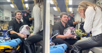 <p>One young man was not going to be deterred or stopped by an accident that put him in the back of an ambulance from proposing marriage to the love of his life.</p>

<p>Life is a series of ups and downs. Not all moments will be happy and pleasant. However, getting married is always a highlight for anyone and a reason to celebrate. Marriage is a beautiful, lifelong commitment made between two flawed individuals who promise to remain together through the good and the bad.&nbsp;</p>

<p>But before the head-turning walk down the aisle, the tear-filled exchanging of vows and the tossing of the bouquet, a life-changing question is asked first.&nbsp;</p>

<p>A <a href="https://www.tiktok.com/@angelgaylexo/video/7315641062813420846?embed_source=121374463%2C121351166%2C71838019%2C121331973%2C120811592%2C120810756%3Bnull%3Bembed_blank&amp;refer=embed&amp;referer_url=www.inspiremore.com%2Fboyfriend-doesnt-let-a-broken-finger-stop-him-from-proposing-in-ambulance%2F&amp;referer_video_id=7315641062813420846">clip posted on TikTok</a> captures the moment one young man decided to propose to his girlfriend. It wasn&rsquo;t how he asked the young woman that made this proposal unusual and stick out, but more so because of the proposal&rsquo;s location.</p>

<p>At the start of the short, 1-minute clip, text appears that states that the young woman received a phone call saying that her boyfriend had broken his finger. She approaches the back of an ambulance, where her boyfriend sits on a gurney holding flowers while surrounded by medical professionals.</p>

<p>The young woman hops up into the emergency vehicle, and soon the tears start flowing. She asks him about the state of his finger, which he confirms is OK.&nbsp;</p>

<p>The young man tells her how he feels about her before getting to the big ask.</p>

<p>&ldquo;I love you, and I want to spend the rest of my life with you,&rdquo; he says.&nbsp;</p>

<p>Then, while producing a ring, he asks, &ldquo;Can I spend the rest of my life with you?&rdquo;</p>

<p>She answers with an emphatic, &ldquo;Yeah!&rdquo;</p>

<p>He wasn&#39;t going to let a little thing like a broken finger keep him from proposing to the woman of his dreams!</p>

<p><em><a href="https://www.godtube.com/bible/genesis/2-24">Genesis 2:24</a> &ldquo;For this cause will a man go away from his father and his mother and be joined to his wife; and they will be one flesh.&rdquo;</em></p>
