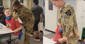 <p>A soldier&rsquo;s surprise homecoming leaves his younger brother shocked and overwhelmed with joy and tears. And their touching exchange will likely do the same for (or to) you. Grab a tissue, friends!</p>

<p>Older brother Jake enters the classroom, walks up to Tristan, and rests his arms on Tristan&rsquo;s shoulders. It&rsquo;s probably a move that teachers or others do from time to time. The contact doesn&rsquo;t surprise Tristan, but he gives a little side-eye. When Tristan turns his head to look a bit closer, possibly noticing the army fatigues, he realizes his big brother is standing behind him.&nbsp;</p>

<p>&ldquo;Jake!&rdquo; Tristan calls out his brother&rsquo;s name in surprise and delight. He laughs out loud with the recognition of his brother, and Jake responds with a brotherly head rub.&nbsp;</p>

<p>Tristan wraps his arms around Jake&rsquo;s waist, hugging him for several seconds. Tristan openly cries, but his military bro is probably fighting back tears, too. The teacher assures classmates that all is well; Tristan is just &ldquo;happy.&rdquo; That he is!&nbsp;</p>

<p>Jake has been stationed overseas, and it has been three years since the brothers have seen one another. Theirs is a beautiful reunion. While Tristan and Jake definitely look like brothers, their affection is ever greater evidence of the bond between the two.&nbsp;&nbsp;</p>

<p>The heart-warming <a href="https://www.tiktok.com/@humankind/video/7339613251279277355?embed_source=71929438%2C121374463%2C121404359%2C121351166%2C121331973%2C120811592%2C120810756%3Bnull%3Bembed_blank&amp;refer=embed&amp;referer_url=www.inspiremore.com%2Fafter-three-years-apart-man-returns-from-the-military-to-surprise-his-little-brother-at-school%2F&amp;referer_video_id=7339613251279277355">TikTok</a> video went viral and garnered hundreds of comments.</p>

<p>One user joked, &ldquo;This post threw sand in my eyes.&rdquo;</p>

<p>Another commenter wrote, &ldquo;Who&rsquo;s cutting onions in here.&rdquo;&nbsp;&nbsp;&nbsp;&nbsp;&nbsp;</p>

<p>Still, another shared, &ldquo;I&#39;m clearly allergic to this video... instantly got runny eyes.&rdquo;</p>

<p>One cried in their coffee; another teared up while on the treadmill. And several expressed appreciation for Jake&#39;s service.&nbsp;&nbsp;</p>

<p>Sibling relationships are special. No one knows us better than those we&rsquo;ve grown up with. With shared upbringings, brothers and sisters understand intimately where we come from. Sometimes, we take those relationships for granted, but Jake and Tristan certainly don&rsquo;t. After such a long time apart, they have a lot of catching up to do!</p>

<p><em>&ldquo;A friend loves at all times, and a brother is born for a time of adversity.&rdquo; Proverbs <strong><a href="https://www.godtube.com/bible/proverbs/17-17">17:17</a></strong></em></p>
