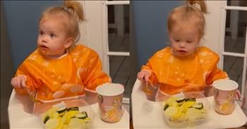 <p>Get ready to laugh. This video shows an adorable little girl's priceless response to a food swap.</p>

<p>In this video, the dad asks his toddler daughter if there is a kitty outside the window. She turns hopeful and excited as he swaps out her food with healthy cooked vegetables. She looks back, confused, at her father, who says he guesses it was not a kitty.</p>

<p>The little girl tells him that there is a kitty cat, and she shakes her head confidently. She says a dog is out there, and the dad says that must have been what he had seen. The daughter begins to share that there is a cat named Molly. She looks down at her food, which has been switched from what she was previously eating, and questions her parents, &ldquo;What is this?&rdquo; She is concerned, and the parents could not get anything past her. We then see a clip of her fathers falling face forward on the kitchen island in laughter. They are cracking up.&nbsp;</p>

<p>It can take so much to get a child to eat their vegetables. It is challenging to have them eat what is healthy for them with so many food options out there. However, this video reminds us that we too often do not naturally go for what is beneficial. We can often seek out our sinful ways. As we laugh watching these parents try their hardest to give their baby girl the best possible food, may it remind us that God our Father wants the best for us, and although He would never trick us into His will, He does desire it for us just like these parents do for their daughter. His will is described as &ldquo;good, pleasing and perfect.&rdquo; Who would not want that? Thank you, God.</p>

<p><em>&ldquo;Do not conform to the pattern of this world, but be transformed by the renewing of your mind. Then you will be able to test and approve what God&rsquo;s will is&mdash;his good, pleasing and perfect will.&rdquo; <strong><a href="https://www.godtube.com/bible/Romans/12-2">Romans 12:2</a></strong></em></p>
