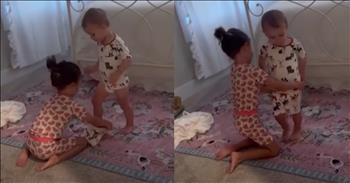 <p>A helpful big sister dressed her little brother; their conversation and reactions during and after the process are absolutely priceless.</p>

<p>Siblings, especially when they are young children, do not always see eye-to-eye. Children will seemingly find any excuse, any slight difference, to raise a commotion and cause a stir. These childish skirmishes can range from an argument to an all-out physical altercation ending in tears and hurt feelings.</p>

<p>Parents know and understand the differences and fights that occur between siblings all too well. These are often great sources of irritation and annoyance for parents who want their kids to get along with one another. Is that too much to ask?</p>

<p>Well, a cute video posted on social media showed two precious siblings getting along. The clip shows a young woman helping her younger brother put his clothes on. But if that wasn&rsquo;t adorable enough, their sweet reactions and the kind and loving words they say to one another are likely the cutest things you&rsquo;ve seen or heard in a long time.</p>

<p><a href="https://www.youtube.com/watch?v=-WTPOiWBMgk">The video</a> begins with the mom filming her children just outside the room as the big sister struggles to put a shirt over her brother&rsquo;s head. Once she is successful, the little girl is proud of her accomplishment and exclaims, &ldquo;Yay! I did it!&rdquo;</p>

<p>The next battle is getting the boy&rsquo;s arms through the shirt. She has a bit of trouble with his right arm, but soon enough, it&rsquo;s mission accomplished, and she moves onto his left arm.</p>

<p>After getting her brother&rsquo;s right arm through the shirt, the little girl tells him, &ldquo;See, I told you.&rdquo;</p>

<p>The young man sweetly responds, &ldquo;I trust you.&rdquo;</p>

<p>Seconds later, the left arm is through the shirt, and all that is left is to get some pants on that young man. Compared to the shirt, putting on the pants is a piece of cake. The little boy steps into the holes intended for his feet and legs as the girl puts them up over his diaper to his waist.</p>

<p>After the little boy is dressed, the girl walks over to her mother and tells her.</p>

<p>&ldquo;Mommy, I did it all by myself!&rdquo;</p>

<p><em><strong><a href="https://www.godtube.com/bible/proverbs/17-17">Proverbs 17:17</a></strong> &ldquo;A friend loves at all times, and a brother is born for adversity.&rdquo;</em><br />
&nbsp;</p>
