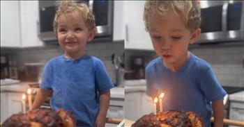 <p>A 2-year-old boy celebrated his birthday with what is perhaps the most unusual &ldquo;cake&rdquo; you&rsquo;ll ever see.</p>

<p>Whether we&rsquo;d like to admit it or not, we all have birthdays every year. Of course, we all know what those dreaded days on the calendar represent: getting another year older. While some may celebrate and recognize their 30th, 40th or even 50th birthdays multiple times, we all know that really does nothing to slow the aging process.</p>

<p>Most people dread and despise that annual date, which means they have turned another year older. However, a particular segment of the population absolutely loves their birthday: children. In fact, they look forward to it every single year and tell everyone they know when it&rsquo;s their birthday.</p>

<p>Children enjoy celebrating their birthdays, and most love having a party, having guests over and receiving presents. But one of the best things about turning another year older, at least for children, is that it means cake. Who doesn&rsquo;t love cake? It has to be one of the most universally beloved food items.</p>

<p>However, <a href="https://www.tiktok.com/@lettinggoofherpod/video/7399753535472094494">as a hilarious video posted on social media shows</a>, one little guy doesn&rsquo;t enjoy cake. Instead of celebrating his birthday with the traditional cake, it was substituted for another food item he loves, making for the most unusual cake you will likely ever see.</p>

<p>The adorable young man is as happy as can be standing behind a rotisserie chicken with two birthday candles in it as two people off camera sing &ldquo;Happy Birthday.&rdquo; Throughout the 27-second clip, the little one looks at his birthday chicken as if he cannot wait to dig into it.</p>

<p>Having a rotisserie chicken is not the way I and probably many others would choose to celebrate their birthday, but to each their own, right? Whether it&rsquo;s a cake, a chicken or a birthday hamburger, it&rsquo;s his special day. Happy birthday, young man!</p>

<p><em><strong><a href="https://www.godtube.com/bible/proverbs/22-6">Proverbs 22:6</a></strong> &ldquo;If a child is trained up in the right way, even when he is old he will not be turned away from it.&rdquo;</em></p>
