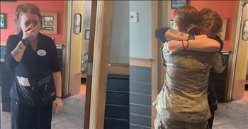 <p>Two sisters reunited in a heartfelt moment after a lengthy overseas deployment.</p>

<p>Those who voluntarily decide to join the United States armed forces deserve our respect and admiration. Those individuals willingly step forward, agreeing to put themselves in harm&rsquo;s way in some of the most dangerous places on Earth. Those men and women do that to protect you and me. If that selfless act of bravery is not heroic and courageous, then nothing is.</p>

<p>While those men and women are rightfully honored and recognized for their service and sacrifice, their families can often be forgotten. Long deployments can be hard on families. No one wants to be away from their father, mother, son or daughter, husband or wife for long periods of time, especially when that person is potentially in harm&rsquo;s way.</p>

<p>Whenever a military member returns from a long deployment and is reunited with their family, it is always a moving and touching occasion. There is usually a long, loving embrace and many tears are often shed in those moments. That is precisely what happened when two sisters were unexpectedly reunited after one of them who had been deployed overseas for more than a year returned home.</p>

<p>The <a href="https://www.youtube.com/watch?v=GRx9AwkwIRo">clip posted on YouTube</a> shows a young woman surprising her sister at work after returning from her deployment overseas. To make the moment even sweeter, the woman&rsquo;s co-workers made it even more special, telling her they had a &ldquo;gift&rdquo; for her and that &ldquo;it was in a box.&rdquo;</p>

<p>Tears started immediately flowing as the sisters, two-thirds of a triplet set, saw one another. It&rsquo;s a sweet moment that shows how much the two siblings care for and love one another.</p>

<p>But that wasn&rsquo;t the only surprise reunion in the short, one-minute clip. The video also shows the soldier surprising her mother, who sprints across the room to her daughter, giving her a big, warm and loving embrace.</p>

<p>These moments of people reuniting with a loved one who has been away bravely serving their country overseas will never get old!</p>

<p><em><strong><a href="https://www.godtube.com/bible/1-corinthians/16-14">1 Corinthians 16:14</a>&nbsp;</strong>&ldquo;Let all you do be done in love.&rdquo;</em></p>
