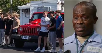 <p>A high school janitor&#39;s emotional reaction to a group of students&#39; Jeep surprise will warm your heart.</p>

<p>Life can and often is a struggle to survive. The concerns, worries and burdens that typically accompany everyday living can weigh and run you down physically and mentally. Unfortunately, there will be instances that push you to your brink, causing you to cry out for help.</p>

<p>When life&#39;s dark valleys and storms arrive, remember that God has promised He will never leave nor forsake us. Even when it may seem that He has disappeared or ceased to be involved, He is still working in that situation. No problem or circumstance is too big for Him.</p>

<p>Additionally, God also uses those around us in these situations. He&#39;ll also allow those around us to shower us with love and kindness even when we aren&#39;t struggling or hurting. It&#39;s one of the many ways the Lord shows how much he loves and cares for us.</p>

<p>In a <a href="https://www.youtube.com/watch?v=mLYD8yoJHsc">short but touching clip posted on YouTube</a>, a group of high school students came together to show how much they love and appreciate a janitor at their school. Francis Apraku works at a Virginia high school, and he has struck up friendships with the students.</p>

<p>The students mentioned that Francis is always such a friendly, caring individual. One of the students said Francis is the first person to ask about their problems if they were having a bad day. He genuinely cares about them, showing them kindness and concern.</p>

<p>The students, wanting to return the favor, decided to do something nice for Francis. The video states that the hard-working janitor sends money to his relatives in Ghana. But the students asked him if he could buy anything at all for himself. If he could, what would it be? A Jeep Wrangler, Francis told them.</p>

<p>That&#39;s precisely what the students set out to buy. They immediately started a fundraising campaign, raising $22,000 for the Jeep Wrangler.</p>

<p>When the moment arrived, and the boys presented Francis with the 2015 Jeep Wrangler, he was brought to his knees with tears streaming from his eyes.</p>

<p>&quot;I can&#39;t believe this in America,&quot; Francis said. &quot;Only in America. America is a great country. I mean, God bless America.&quot;</p>

<p><em><strong><a href="https://www.godtube.com/bible/ephesians/4-32">Ephesians 4:32</a></strong> &quot;And be kind to one another, full of pity, having forgiveness for one another, even as God in Christ had forgiveness for you.&quot;</em></p>
