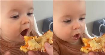 <p>A baby&rsquo;s priceless and adorable reaction shows she is now a big pizza fan.</p>

<p>God created every person to be an individual. He makes originals, not duplicates or replicas. No two people are exactly alike and will not agree on every subject or topic. Everyone has their own likes, dislikes, thoughts, opinions and tastes.</p>

<p>However, one exception exists to this rule of different likes, dislikes and taste preferences. Everyone is in universal agreement when it comes to pizza. Pizza is so customizable and interchangeable that even the pickiest of eaters are sure to come across some form or variation they enjoy.</p>

<p>Even if someone doesn&rsquo;t love pizza or fails to start salivating at the mere mention of the word, they likely still enjoy it occasionally, at the very least. Pizza is just that good. I mean, how could you not like pizza?</p>

<p>A sweet and hilarious clip shows that a little one is now a pizza enthusiast. <a href="https://www.youtube.com/shorts/ZPMst1i9KLY">The short clip</a> shows the young lady trying her first-ever bite of pizza, and her reaction is absolutely adorable. It will have you laughing and nodding your head in complete agreement because it&rsquo;s pizza.</p>

<p>Text in the video states that Remi, the little girl in the clip, is just starting to eat solid food. What better food to try than pizza? A hand holds a slice of the cheese-covered delight as the little one leans over and places her mouth on the pizza. There is a slight delay in her reaction to the food, but once it clicks and she understands what she has just consumed, it&rsquo;s clear that she is hooked for life.</p>

<p>You can see her eyes light up as a smile comes across her face, and it&rsquo;s like she cannot wait to get more. She makes a sound and then basically throws herself toward the pizza for another bit.</p>

<p>What a sweet and adorable clip!</p>

<p><em><strong><a href="https://www.godtube.com/bible/proverbs/22-6">Proverbs 22:6</a></strong> &ldquo;If a child is trained up in the right way, even when he is old he will not be turned away from it.&rdquo;</em></p>
