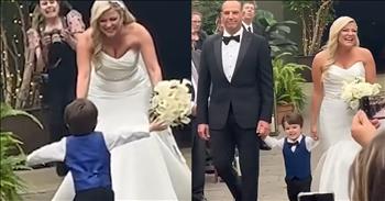 <p>A sweet little boy helped escort his mother down the aisle at her wedding. Weddings are beautiful and often emotional ceremonies where precious, lifelong memories are created. This child inadvertently created a moment that his mother will remember for the rest of her life.</p>

<p>Everyone desires that their wedding day be perfect, with everything going off without a hitch. It&rsquo;s a day that has been meticulously, carefully and painstakingly planned, often down to the smallest detail. But as we all know, perfection is not a possibility when human beings are involved. Perfection may be the goal, but it&rsquo;s not realistic.</p>

<p>However, beauty often comes from imperfections, including something going wrong on a couple&rsquo;s big day. A lot of the time, our most precious, cherished memories happen when they weren&rsquo;t planned. Perhaps they came about because something did not go according to plan. That&rsquo;s what happened during one couple&rsquo;s wedding, resulting in a beautiful, tear-jerking moment.</p>

<p><a href="https://www.youtube.com/shorts/5VF9x1Utl_M">The short clip posted on YouTube</a> begins with the groom and a young man, dressed to the nines, standing and eagerly awaiting the bride's entrance. Finally, the big moment arrives, and the bride starts to make her walk down the aisle.</p>

<p>But then something unplanned and beautiful happens!</p>

<p>The 2-year-old little boy recognizes his mother in her wedding dress at the other end of the aisle. He calls out to her, &ldquo;Hey, mom!&rdquo; But that isn&rsquo;t all. He jogs down the aisle, takes her hand and helps escort her to the awaiting groom.</p>

<p>It may have been unplanned, and the little guy was supposed to stay at the front. However, his genuine and heartfelt reaction to seeing his mother is enough to bring even the most stoic, unemotional person to tears. And because the 2-year-old didn&rsquo;t do everything according to the plan, mom got to walk down the aisle with her little boy holding her hand.</p>

<p><em><strong><a href="https://www.godtube.com/bible/psalms/127-3">Psalm 127:3</a></strong> &ldquo;See, sons are a heritage from the Lord; the fruit of the body is his reward.&rdquo;</em></p>
