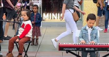 <p>In a captivating street performance, three-year-old Nicholas charms his audience with a cute cover of Frank Sintara&rsquo;s &lsquo;Fly Me to the Moon.&rsquo; Nicholas and his brother Leo Protsenko stole hearts as they performed the timeless classic on the streets for strangers to enjoy. Young Nicholas amazed onlookers by confidently singing every word, adding his sweet charm to the classic. With his older brother Leo accompanying him on the piano, the pair showcased their shared talent, and you could tell by the grins on their faces how much fun they had performing together. It was so sweet!</p>

<p>The video starts with Leo playing a few chords on the piano while his little brother approaches him and asks, &ldquo;Do you know &lsquo;Fly Me to the Moon,&rsquo;&rdquo; he <a href="https://www.youtube.com/watch?v=NH494WYvsaA&amp;ab_channel=LeoProtsenko">says </a>with a playful smile. Then, as his brother Leo began to play the first few notes, Nicholas climbed onto a stool that was much too tall, but he managed with a grin on his face before he belted out the first few lyrics of the song.&nbsp;</p>

<p>Their street performance swept their audience off their feet. They were just as enchanted as we were by the rare sight of such young talent playing a classic song that everyone knows and loves.&nbsp;</p>

<p>&lsquo;Fly me to the moon</p>

<p>Let me play among the stars</p>

<p>And let me see what spring is like</p>

<p>On a-Jupiter and Mars&rsquo;&nbsp;</p>

<p>This cherished song, originally written in <a href="https://en.wikipedia.org/wiki/Fly_Me_to_the_Moon#:~:text=%22Fly%20Me%20to%20the%20Moon,Apollo%20missions%20to%20the%20Moon.&amp;text=In%201999%2C%20the%20Songwriters%20Hall,as%20a%20%22Towering%20Song%22.">1954 </a>by Bart Howard and made famous by Frank Sinatra in 1964, has endured as a popular cover choice for its romantic lyrics and swinging melody. It became especially iconic after being <a href="https://en.wikipedia.org/wiki/Fly_Me_to_the_Moon#:~:text=%22Fly%20Me%20to%20the%20Moon,Apollo%20missions%20to%20the%20Moon.&amp;text=In%201999%2C%20the%20Songwriters%20Hall,as%20a%20%22Towering%20Song%22.">associated </a>with NASA&rsquo;s Apollo missions, which were famously played during the first moon landing. Its beautiful simplicity and memorable tune continue to make it a favorite across generations.</p>

<p>We hope this beloved song performed by these two youngsters was a bright spot in your day. Their performance reminded us all that we can "fly to the moon&rdquo; in our own lives by doing what we love and sharing it with those around us.</p>

<p><em><strong><a href="https://www.godtube.com/bible/colossians/3-23">Colossians 3:23</a></strong> "Whatever you do, work at it with all your heart, as working for the Lord, not for human masters."&nbsp;</em></p>
