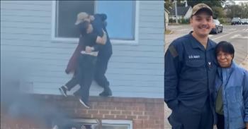 <p>A heroic Navy sailor put his life and safety at risk to rescue a family from a burning apartment building. The man stepped up in a big way and helped to save the life of a woman and her son from a building that was engulfed in flames. Check out this daring and heroic rescue caught on video.</p>

<p>Heroes, heroic and heroism are words thrown around way too often in society. The bar has been significantly lowered regarding being considered a hero today. Put a ball through a hoop, vote a particular way in Congress, run for president or appear on the big screen, and you, too, will be referred to as a hero.</p>

<p>But, of course, we know that is entirely wrong. None of those individuals are heroes or have done anything heroic. However, there are still heroes that exist. Unfortunately, they don&rsquo;t get near the attention they deserve for their courageous, life-saving deeds.</p>

<p><a href="https://www.youtube.com/watch?v=0d7bqF2qI4Q">A clip posted on YouTube</a> captured one of these actual heroes: Gabriel Journey, a member of the U.S. Navy. In the video, an apartment building&rsquo;s roof is engulfed in flames as heavy, thick smoke billows into the sky. It looks like a scene straight out of a movie.</p>

<p>A mother and her son are still inside, trapped in the burning building. The video captures bystanders nearby frantically working and trying to figure out how to get them out and to safety. Then, seconds later, one man, Gabriel, is hoisted up onto the side of the building near the open window of the woman&rsquo;s apartment.</p>

<p>Gabriel stands along the building&rsquo;s tiny, narrow edge as he reaches into the window and grabs the woman and then her son, lowering them down to safety.</p>

<p>In an interview following the heroic rescue, Gabriel stated that his military training helped to prepare him for that moment.</p>

<p>&ldquo;We train very in-depthly on combatting what we call causalities, which may be in the sense of a fire or flooding,&rdquo; he said.</p>

<p><em><strong><a href="https://www.godtube.com/bible/proverbs/19-17">Proverbs 19:17</a></strong> &ldquo;He who has pity on the poor gives to the Lord, and the Lord will give him his reward.&rdquo;</em></p>
