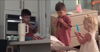 <p>Check out this hilarious and sweet popsicle heist caught on video by a mom and shared by &lsquo;Good Morning America.&rsquo; It&rsquo;s great fun to capture precious moments on video, and here&rsquo;s one that will be an adorable memory as the starring kiddos grow into their teenage years and beyond. Mom is sleeping on the couch when she spies her toddlers, being sneaky themselves, scoring early morning treats.&nbsp;</p>

<p>The handsome little guy takes the lead, with his pretty younger sister following along. He pads his way into the kitchen, opens the freezer, and pulls out a big package of colorful, frozen sticks. After hefting the bag onto the counter, he chooses blue and purple popsicles. Colors matter more than flavors!&nbsp;&nbsp;&nbsp;</p>

<p>Next, the boy carefully cuts the tips off of both popsicles, demonstrating that he&rsquo;s been shown how to safely use a pair of scissors. Mom is watching all of this unfold from her soft spot just feet away. Her toddlers have no idea that she is seeing the whole quiet caper go down!</p>

<p>Brother (Asher) and sister scamper back to their room to enjoy their refreshing, albeit not healthy or breakfast-y, nourishment. Mom, still unnoticed, trails them and will soon reveal herself. First, though, we watch the big brother loosen and start his little sister&rsquo;s popsicle for her. There is a consumption learning curve for popsicles!&nbsp;&nbsp;</p>

<p>When the little girl asks her brother if he likes the popsicle. He says, &ldquo;Yeah, it&rsquo;s delicious.&rdquo; He is the wiser, and she starts working on hers. Just then, Mom makes herself known. The two seem surprised but not too worried. They give up the goods pretty quickly, holding up their popsicles and calling them what they are.&nbsp;</p>

<p>How could anyone be upset with these two little darlings? They don&rsquo;t bother Mom with their request; they figure out what they want and how to get it, and they get along with one another in the process. Independence, problem-solving, and kindness! That&rsquo;s pretty darn precious!&nbsp;&nbsp;&nbsp;&nbsp;</p>

<p><em>&ldquo;Jesus said, &lsquo;Let the little children come to me, and do not hinder them, for the kingdom of heaven belongs to such as these.&rsquo;&rdquo; <strong><a href="https://www.godtube.com/bible/matthew/19-14">Matthew 19:14</a></strong>&nbsp;</em></p>
