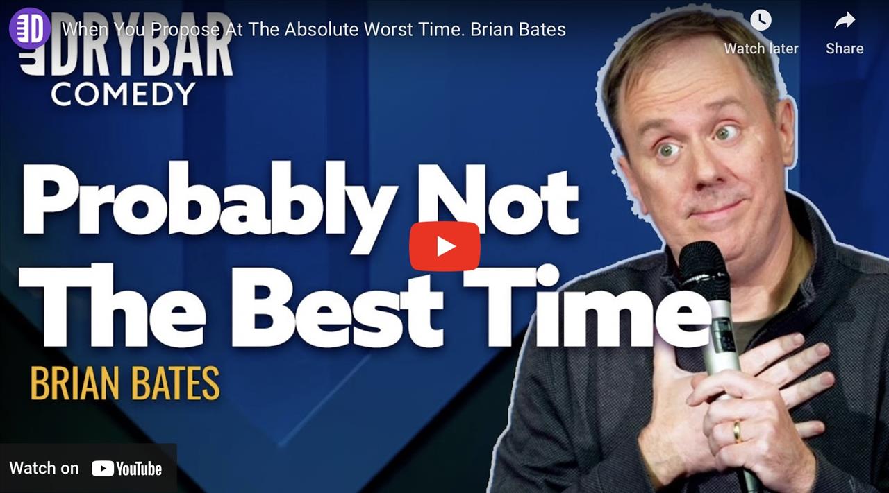 <p>When you propose at the absolute worst time, it has the potential to make for some awkward moments, or at leas that was the case when Brian Bates proposed in Amsterdam. In this clip from his second Dry Bar Comedy special Brian Bates talks about his new marriage and how he proposed at the wrong time. Whether you&#39;re someone who proposed at the wrong time or you&#39;re just someone looking for a good laugh, this clip from Brian Bates is sure to have you laughing from start to finish.</p>

