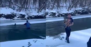 <p>A brave man heroically waded into icy water to rescue a freezing and frightened pup. The cold temperatures and the fast-moving water did not stop this man from saving a helpless animal from danger. Watch the video to see the man&rsquo;s stunning rescue of the scared, furry, four-legged creature.</p>

<p>Animals are unique and precious beings who were put on Earth by God, the Creator of the universe. Like human beings, animals are part of His creation. So, sometimes, that can and does mean looking out for and protecting animals whenever they get themselves in precarious situations.</p>

<p>In a <a href="https://www.facebook.com/100025351898347/videos/989278163059309/">clip posted on social media</a>, one man rescues an animal that had gotten itself in a terrible, frightening position. The short 47-second clip begins with the man, having already spotted the pup clinging to life on a piece of ice, as he approaches the edge of the water.</p>

<p>As he continues to get closer to the water, the snow eventually gives away, and he falls into the water. Instead of returning to land and safety, the man continues out into the water. As he does, he lets out several loud sighs, indicating that the water is beyond cold.</p>

<p>Despite the cold water, the hero in the video persists and reaches the scared pup struggling to keep its head above water. Once the man has secured the animal, he carries it to the other side of the water, where the canine immediately has a blanket wrapped around it.</p>

<p>In the video&rsquo;s caption, the woman who posted the animal rescue was beyond grateful for the man&rsquo;s heroic action.</p>

<p>&ldquo;This man will forever be my Hero!&rdquo; she writes. &ldquo;Never told a stranger I love him so many times before. To some this may just be a man rescuing a dog, but to me, it&rsquo;s a man rescuing an extension of my soul! The video of the incredible human who saved my girl!&rdquo;</p>

<p><em><strong><a href="https://www.godtube.com/bible/proverbs/12-10">Proverbs 12:10</a></strong> &ldquo;An upright man has thought for the life of his beast, but the hearts of evildoers are cruel.&rdquo;</em></p>
