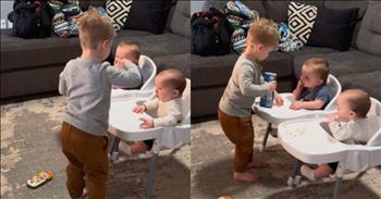 <p>A young man&rsquo;s heartwarming act of love provided comfort to his crying siblings. It was a surprising and tear-jerking move that his mother likely did not expect at all. Watch the video to see how the little guy responded to his upset younger siblings.</p>

<p>Children are, without question, the biggest and most incredible blessing in life. Every parent would wholeheartedly agree with that statement. They&rsquo;d all admit that those little ones have dramatically improved their lives in every way imaginable.</p>

<p>However, as much as children are a blessing, not every moment of being a parent is pleasant. Those youngsters can and do get on parents&rsquo; nerves. Children tend to cry a lot, which can be too much for some people to take. But it&rsquo;s important to always respond to them with kindness and love, and that is precisely what one young man did in a short but sweet video.</p>

<p><a href="https://www.tiktok.com/@katiie.warlick/video/7459942676897533230">In the video posted on social media</a>, the mother momentarily walks away to get dinner started. As she exits the room, the two children sitting in the high chairs notice their mom&rsquo;s absence and almost instantly start crying. They are upset and want their needs met immediately.</p>

<p>Luckily for the two little ones, their older brother is still in the room. Instead of lashing out angrily, he attends to them and responds with love and care. He knows exactly what they need.</p>

<p>The child grabs a small container and then places a handful of what appears to be crackers on the tray in front of the two little ones. This act immediately stops their crying and satisfies their need.</p>

<p>What an absolutely beautiful and loving act from a big brother who responded to his younger siblings. He stepped up and cared for them, helping his mom when she needed to leave the room for a minute.</p>

<p><em><strong><a href="https://www.godtube.com/bible/ephesians/4-32">Ephesians 4:32</a></strong> &ldquo;And be kind to one another, tenderhearted, forgiving each other, just as God also in Christ forgave you.&rdquo;</em></p>
