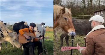 <p>Animals gather to enjoy this man&rsquo;s beautiful music. Large and small critters make sure they do not miss anything whenever this man starts playing music. Watch this short but awe-inspiring clip to see how the animals immediately head toward him whenever he starts playing a tune.</p>

<p>Everyone enjoys music. I&rsquo;m not even sure it&rsquo;s possible to dislike all forms of music. How could you not, at the very least, appreciate the beautiful sounds talented musicians are able to create? Not liking music would be like not enjoying food.</p>

<p>When it comes to music, there is literally something for everyone. Even if you don&rsquo;t like this genre, style or sound, there is something else to try. If you aren&rsquo;t particularly fond of their voice, tons of other singers have different-sounding voices. If you don&rsquo;t like music, that means that you haven&rsquo;t looked enough.</p>

<p><a href="https://www.youtube.com/watch?v=6Iu85jI08W4">A clip posted on YouTube</a> shows that not only humans appreciate good sounds. Even animals are attracted to music. The man in the clip states, &ldquo;They all come running the second I start playing the first notes on my guitar.&rdquo; The images in the video back up his statement. Animals of all shapes and sizes started flocking to him when he started strumming on his instrument, making for an odd but beautiful sight. But depending on what animals happen to hear him, it could be a problem. Hopefully, he never spots an alligator or a lion in his audience one day.</p>

<p>Later in the clip, the man states that he actually began playing for farm animals. Specifically, he read that cows are big into music and wanted to test it out for himself. It turned out to be correct.</p>

<p>Apparently, cows are big fans of John Denver. When he started singing and playing &ldquo;Take Me Home, Country Roads,&rdquo; the large black-and-white animals headed his way.</p>

<p>He also shared which animals make for good audience members and which ones have tried to eat his microphone and knocked over his camera. Not all crowds are created equally.</p>

<p><em><strong><a href="https://www.godtube.com/bible/genesis/1-21">Genesis 1:21</a></strong> &ldquo;And God created great whales, and every living creature that moves, which the waters brought forth abundantly, after their kind, and every winged fowl after his kind: and God saw that it was good.&rdquo;</em></p>
