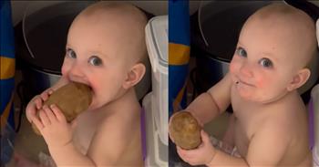 <p>A little one got busted trying to sneak an unexpected treat. The child thought he was perfectly hidden and was just about to enjoy a snack when he was found out mid-bite. Watch the short but hysterical clip to see the surprising food item he was about to enjoy when disturbed.</p>

<p>Eating three square meals a day is necessary to stay and remain healthy. That&rsquo;s a practice that most people have no problem keeping up with regularly. You don&rsquo;t have to tell many Americans twice, or even once, to eat breakfast, lunch and dinner. Americans know how to eat, that&rsquo;s for sure.</p>

<p>However, the problem arises because many people like to eat more, often a lot more, than just three square meals. Snacking between meals is something nearly everyone does (me included). A little here and there is fine, but it should be done in moderation. Also, it depends on what you&rsquo;re snacking on and enjoying between meals.</p>

<p><a href="https://www.youtube.com/shorts/SFXdqoXQ46o">A clip posted on social media</a> shows a young man who is a snacker. He is unable to wait until a meal to satisfy his hunger. The cute little guy was caught sitting in a well-stocked pantry as he was about to chow down on a raw potato. &nbsp;</p>

<p>Yes, you read that correctly. The child was caught as he was moments away from enjoying a bite of potato. The vegetable was already in his mouth when he was discovered in what he must have thought was an excellent hiding spot.</p>

<p>He did not even try to explain himself. Instead, he looked at the camera with the potato still in his mouth, not even trying to act like he wasn&rsquo;t eating the unexpected treat.</p>

<p>Hey, some people like snacking on M&amp;Ms, South Patch Kids and Skittles. Other people prefer a nice big bite of a raw potato.</p>

<p><em><strong><a href="https://www.godtube.com/bible/job/8-21">Job 8:21</a></strong> &ldquo;The time will come when your mouth will be full of laughing, and cries of joy will come from your lips.&rdquo;</em></p>
