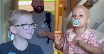 <p>A child battling cancer sees her brother again, and her heartfelt reaction is pure love. The sick little girl was reunited with her brother after weeks apart, and how she responded when she saw him will bring tears to your eyes. Watch the short but heartwarming clip to see the precious moment they were back together again.&nbsp;</p>

<p>Life is rarely, if ever, a fair experience. Sin has utterly ruined and destroyed our world, and has brought about sickness, disease and pain. Getting out of and through this life without knowing and experiencing struggle, hurt and heartache is impossible. Not even the most innocent and vulnerable are safe from suffering.</p>

<p>One of the worst things in this world is to hear about and see children suffering and hurting. Those situations often bring even the most stoic and unemotional people to tears. Children are supposed to be outside running around, playing and enjoying life, not in a hospital bed battling a life-threatening disease or illness.</p>

<p><a href="https://www.youtube.com/shorts/51MAyI_KTtQ">A clip posted on YouTube</a> shows a young woman sitting in a hospital bed. Text in the video makes it clear that the little one is fighting for her life, battling cancer. Seconds into the clip, the sick child gets an unexpected visitor, and her attitude and demeanor change instantly.</p>

<p>The video&rsquo;s text also makes it clear that the little girl has been separated from her brother for two weeks. Her hospital door opens, and in walks her brother. The child immediately lights up at the sight of her &ldquo;bubba.&rdquo;</p>

<p>In his arms, the young man carries games and toys and tries to explain this to his sister. She does not care at all about those possessions. She wants a hug from her brother.</p>

<p>&ldquo;Bubba!&rdquo; the little girl says. &ldquo;Bubba, come here!&rdquo;</p>

<p>She pulls him in tight, making for one of the most adorable and heartbreaking sights you&rsquo;ve ever seen.</p>

<p><em><strong><a href="https://www.godtube.com/bible/1-john/3-18">1 John 3:18</a></strong> &ldquo;My little children, do not let our love be in word and in tongue, but let it be in act and in good faith.&rdquo;</em></p>

