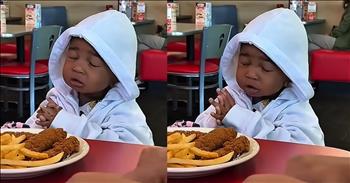 <p>A toddler&rsquo;s precious prayer before eating will warm your heart. The adorable little guy knew to stop and thank the Lord prior to consuming his meal. Watch the short but heartwarming clip to see and hear the child bow his head and thank the Lord before eating.</p>

<p>For the most part, we are incredibly blessed. Yes, everyone has their share of problems and issues, whether financial, physical, emotional or something else entirely. But if we were to stop and think about all that we have and everyone in it, we&rsquo;d quickly conclude that we are, in fact, blessed.</p>

<p>Of course, the Lord is the source of all those blessings and good things in our lives. He continually gives to us, working in and touching our lives as He regularly meets our needs. Often, you&rsquo;ll also find that in addition to supplying our needs, He will fulfill many of our wants, desires and requests. He is very good to you and me, giving us more than we deserve, and rightly, He deserves to be praised and thanked for it.</p>

<p>One of the best and most common ways and places to express our gratitude to Him for supplying our needs is to do so right before eating a meal. <a href="https://www.youtube.com/shorts/UfSdokij9J8">A clip posted on YouTube</a> shows a terribly cute young man doing just that.</p>

<p>In the video, the child is sitting near a table at a diner with a plate of what appears to be chicken fingers and French fries on the table in front of him. But before popping one of those delicious tenders in his mouth, he sweetly and earnestly prays to the Lord. It&rsquo;s nearly impossible to make out what the young man says during his prayer, but that&rsquo;s not important. God knows and understands exactly what he is saying and expressing.&nbsp;</p>

<p>That young man has been taught the right way: to show honor and reverence for the Lord. He is the source of all our blessings and should be thanked.</p>

<p><em><strong><a href="https://www.godtube.com/bible/proverbs/22-6">Proverbs 22:6</a></strong> &ldquo;If a child is trained up in the right way, even when he is old, he will not be turned away from it.&rdquo;</em></p>
