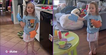 <p>This little one&rsquo;s kitchen setup is absolutely priceless. She puts together her own mini kitchen, looking to replicate the one that is just a few feet away, and what she decides to include will probably surprise you. Watch the short but adorable clip to see the child&rsquo;s tiny kitchen and the unexpected item she has made sure to include.</p>

<p>While small and unable to care for themselves, children are constantly learning, growing and exploring. Literally everything is a new experience to a child. Yes, they can be tiring and get on your last nerve sometimes, but even when they appear not to be paying attention and listening, they are most certainly doing so.</p>

<p>Children are incredibly observant, able to pick up on even the smallest, most minute detail that every adult would overlook. When something is out of place or is a little off, rest assured that your child or grandchild will spot it. They are always listening and watching, even when you think they aren&rsquo;t.<a href="https://www.youtube.com/shorts/myScomKYXpg"> A hysterical clip posted on YouTube</a> proves this to be true.</p>

<p>In the clip, a little girl is incredibly excited and overjoyed to show her mother her kitchen setup. Of course, the child&rsquo;s kitchen is much smaller than the actual kitchen, consisting of only one table with several items resting on top of it. But then the little girl directs her mother&rsquo;s attention to one item in particular. It appears to be a toaster with some knives in it. The mother is likely confused about what her daughter is trying to do. Why has she chosen such a dangerous way to decorate her kitchen? &nbsp;</p>

<p>&ldquo;I made one of those little things,&rdquo; the girl says.</p>

<p>But then, seconds later, the child shows her mother what she was trying to do with her knives in the toaster maneuver. The child was attempting to recreate a knife holder. Of all the items in a kitchen, only a child would choose to include a knife holder in their miniature kitchen.</p>

<p><em><strong><a href="https://www.godtube.com/bible/proverbs/22-6">Proverbs 22:6</a></strong> &ldquo;If a child is trained up in the right way, even when he is old, he will not be turned away from it.&rdquo;</em></p>
