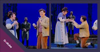 <p>A heartwarming surprise stole the show at the end of this play. No one, especially those in the audience, saw this beautiful ending coming. Watch the short but unbelievably adorable clip to see this production&rsquo;s conclusion that no one saw coming.</p>

<p>For the most part, movies, television programs and plays are very scripted, down to the smallest, most minute detail and line. Yes, there are instances in all of those in which the actors are allowed to improvise and make up a line or two on the spot. However, unless it&rsquo;s an improv show, there is typically a script everyone tries to adhere to and use.</p>

<p>Using a script everyone knows makes for a better production. Can you imagine entering a workplace where no one was given instructions but was forced to make everything up as they went? More often than not, that is a recipe for disaster and madness. But there are those special times when improvisation can be a good, even a great and sweet thing. One of those moments was captured on camera in a <a href="https://www.tiktok.com/@daniapple/video/7523035300629630221">clip posted on social media</a>.</p>

<p>The cast was wrapping up their production and speaking directly to the audience. However, as one of the actors talked to the audience, things quickly took an unexpected turn. He spoke about how he had met his Cinderella &ldquo;10 summers ago&rdquo; in the basement of a theater. He quickly went through how they had worked together in several productions and eventually started dating.</p>

<p>His address to the audience ends with him getting down on bended knee and presenting the woman he loves with a ring and a proposal.</p>

<p>Several in the audience were utterly blown away by what they were witnessing. There were audible gasps as they were seeing this young man ask this young lady to be his wife.</p>

<p>Sometimes improvisation can make for some of the best, sweetest moments!</p>

<p><em><strong><a href="https://www.godtube.com/bible/genesis/2-24">Genesis 2:24</a></strong> &ldquo;For this cause will a man go away from his father and his mother and be joined to his wife; and they will be one flesh.&rdquo;</em></p>
