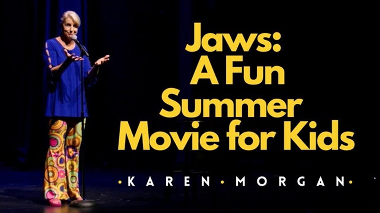 <p>You get a funny, anxious recollection of being 11 (with a 9-year-old friend) dropped at Beachwood Cinemas to see <em>Jaws</em>&mdash;a &ldquo;PG&rdquo; movie in 1975. The bit walks through the poster you didn&rsquo;t read, the jump-scare head in the boat, the crab-in-the-eye moment, Quint&rsquo;s gruesome end, and the final explosion. It closes by noting other then-PG shocks like <em>Poltergeist</em>, <em>The NeverEnding Story</em>, and the Kid Catcher in <em>Chitty Chitty Bang Bang</em>.</p>
