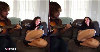<p>A husband&rsquo;s sweet serenade to his wife on a tough day will melt your heart. He played the young woman a beautiful song when he knew she had a rough day. Watch the short but oh so sweet video to see and listen to the husband play a song for his wife.</p>

<p>There are many ways to express love and show someone how much we care for and about them. The list of actions is long and seemingly endless. It goes from big, grand, flashy and expensive gestures to something as simple as holding the door for someone else.</p>

<p>It really does not matter how someone shows love for another person; what truly matters is that someone takes the time to actually do it. One may argue that the smallest gestures mean the most because they are often the most personal and show that the other person is paying attention and responding to the specific situation.</p>

<p><a href="https://www.tiktok.com/@joejordan_music/video/7551220601810079007">In a clip posted on social media</a>, a husband responded to the situation when he noticed his wife had experienced a challenging day. He can tell her mood and that her day could have gone better. &nbsp;However, instead of waiting for direction, he saw a need, took the initiative and acted, knowing exactly what would make her feel better.</p>

<p>So, wanting to cheer her up and brighten her day a little, he brought out his guitar and began strumming and singing along. A big smile came across her face within seconds, after the first couple of notes were played. He had already made her feel that much better, even before he started singing to her.</p>

<p>That was a beautiful and heartwarming act of love. The husband knew that his wife was not feeling great, and so he did what he could to make her feel a little better.</p>

<p><em><strong><a href="https://www.godtube.com/bible/genesis/2-24">Genesis 2:24</a></strong> &ldquo;For this cause will a man go away from his father and his mother and be joined to his wife; and they will be one flesh.&rdquo;</em></p>
