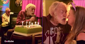 <p>Dick Van Dyke serenaded his wife on her birthday and also shared how the two met. The Hollywood legend delivered an incredibly adorable musical performance. Watch the short but oh so sweet clip to listen to Dick sing and tell about the first time he laid eyes on his wife.</p>

<p>There are very few people alive who are as beloved as Dick Van Dyke. One could argue that in recent memory, the only other person to reach that level was the late Betty White. Dick&#39;s work, including &quot;The Dick Van Dyke Show,&quot; &quot;Mary Poppins,&quot; &quot;Chitty Chitty Bang Bang&quot; as well as &quot;Diagnosis Murder,&quot; has been loved and admired for decades. Not only that, but he appears to be a genuine, good-hearted person who loves and appreciates what he has and has been able to do with his life.</p>

<p>Despite being nearly 100 years old, he remains somewhat active, making public appearances occasionally. <a href="https://www.youtube.com/watch?v=sx3Mt2L_Pdk">In a clip posted on YouTube</a>, Dick&#39;s wife, Arelene, was celebrating her birthday with her husband right by her side. In fact, he led the room in singing &quot;Happy Birthday,&quot; which he ended by planting a big kiss on her lips.</p>

<p>Following the musical performance, Dick took the microphone and shared a little bit about the couple&#39;s history, including the first time he laid eyes on the person he calls the most &quot;beautiful woman&quot; he&#39;s seen in his life.</p>

<p>&quot;I never walked up to a strange woman in my life,&quot; he said. &quot;I was backstage at the Emmys, I guess. SAG Awards. I was just waiting to go on. She walked by without even thinking. I jumped and said, &#39;Hi, I&#39;m Dick.&#39; And I found out she was a makeup lady, hired her, and now we&#39;ve been married 13 years, and I couldn&#39;t be happier.&quot;</p>

<p>What an unbelievably sweet story!</p>

<p><em><strong><a href="https://www.godtube.com/bible/genesis/2-24">Genesis 2:24</a></strong> &quot;For this cause will a man go away from his father and his mother and be joined to his wife; and they will be one flesh.&quot;</em></p>
