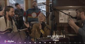 <p>Walk off the Earth has a very creative collection of songs blended all into one that you don&rsquo;t want to miss. You&rsquo;ll love this brilliant blend of Beatles hits&mdash;it&rsquo;s pure musical magic! Play the video to hear the 6-minute medley.</p>

<p>The recorded live performance features over a dozen Beatles songs&mdash;and it&rsquo;s amazing how good they sound together. The band had a great music arranger for this piece, and the group is all insanely talented. There are six members, and they all sing and play one or more instruments. The medley includes guitars, bass, handbells, piano, harmonica, ukulele, drums, harmonium, tambourine, maracas, a flute, and finger snapping and clapping, of course.&nbsp;</p>

<p>Their mashup features all of The Beatles&rsquo; greatest hits:&nbsp;</p>

<p>Love Me Do - 1962<br />
I Want To Hold Your Hand - 1963<br />
A Hard Day's Night - 1964<br />
Eight Days A Week - 1964<br />
Yesterday - 1965<br />
In My Life - 1965<br />
I've Just Seen A Face - 1965<br />
We Can Work It Out - 1965<br />
Eleanor Rigby - 1966<br />
Strawberry Fields Forever - 1967<br />
Penny Lane - 1967<br />
A Day In The Life - 1967<br />
With A Little Help From My Friends - 1967<br />
All You Need Is Love - 1967<br />
Hello, Goodbye - 1967<br />
Blackbird - 1968<br />
Hey Jude - 1968<br />
Here Comes The Sun - 1969<br />
Come Together - 1969<br />
Let It Be - 1970</p>

<p>The band recorded in front of an audience at Rebel's Rock Pub in Hamilton, Ontario, and there was lots of clapping and hollering when they finished.&nbsp;</p>

<p>&ldquo;This was honestly the hardest arrangement we've even done and we're so glad it's finally out. &nbsp;<br />
These dudes wrote the best songs!&rdquo; the band <a href="https://www.youtube.com/watch?v=rfOx4CmQWLs">said</a> of The Beatles.&nbsp;</p>

<p>It&rsquo;s obvious that this group is very dedicated and talented. It must have taken them many hours of practice to nail all of these pieces of songs and combine them in a way that flows and sounds good. But with over&nbsp;11,400,000 views on their video&mdash;it&rsquo;s surely all worth it!</p>
