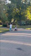 Since getting a helmet and pads for Christmas, Dayton had been determined to learn how to ride her bike without training wheels, practicing alongside her dad while her twin sister had already learned. Despite several falls, she stayed positive and encouraged herself the entire time. When Dayton finally realizes she’s gained control of the bike, she celebrates herself screaming YES YES I’M DOING IT with so much excitement, cheering herself on as her dad runs right beside her.
