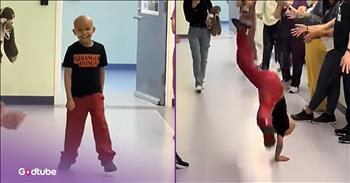 <p>A young man beat cancer and celebrated by pulling off this move. It&rsquo;s likely that no one expected the little guy to do this surprising maneuver as he recognized the end of his cancer treatments. Watch the short but hilarious yet heartwarming clip to see how the little guy commemorated this special occasion.</p>

<p>We live in a lost and fallen world. Sin, ever since that act of disobedience in the Garden of Eden, has done a number on this place. Marriages and families have been destroyed, careers have been ruined and lives have been turned upside down by sin. Everything has been made infinitely and incalculably worse by sin.</p>

<p>Sadly, sin&rsquo;s presence has also damaged and destroyed our bodies through sickness and disease. Far too many families are familiar with the sadness and devastation brought upon by cancer or some other horrible disease or life-threatening condition.</p>

<p>Even worse, the youngest and most vulnerable members of society, children, are not safe from these deadly diseases and conditions. However, <a href="https://www.youtube.com/shorts/GBRmHb840y4">as a clip posted on YouTube shows</a>, there can still be joy and happiness during a cancer battle, especially when the young patient comes out on top and defeats cancer.</p>

<p>It was all joy and happiness as the young man made his way down the hallway after completing chemotherapy. He strutted along, showing off his fancy dance moves as others cheered, beyond happy that this little guy had faced down cancer and won.</p>

<p>Eventually, he started to pick up the pace, and then that&rsquo;s when he made his surprise move. He actually did a cartwheel, which was appreciated and loved by everyone who was lining both sides of the hallway.</p>

<p>But where was the little guy going during his walk down the hallway? Where was he headed? He proudly and loudly rang the bell, which the video points out, signifies that he is free of cancer!</p>

<p><em><strong><a href="https://www.godtube.com/bible/romans/15-13">Romans 15:13</a></strong> &ldquo;Now may the God of hope make you full of joy and peace through faith, so that all hope may be yours in the power of the Holy Spirit.&rdquo;</em></p>
