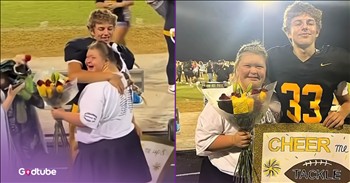 <p>It is not every day that a young person looks outside of their world to those who might be forgotten. This video reminds us of the kindness that can go a long way in friendship. Watch as this football player asks a cheerleader with Down syndrome to homecoming.</p>

<p>At the start of this clip, you see a precious young woman with Down syndrome who is on the field with her cheerleading squad. She is very caught off guard as a young man in a number 33 football uniform walks over with a poster and flowers. The poster reads, &ldquo;Cheer me up &amp; go to HOCO with me.&rdquo;&nbsp;</p>

<p>The young woman is emotional. She goes to get the flowers and hugs him, and turns her face toward the crowd. You see such a big smile on her face, and everyone cheers. You see someone put a tiara on the flower bouquet. Then, there is a photo of the two of them, and she has the tiara on, flowers in hand, and a football player by her side. It is a young woman&rsquo;s dream.</p>

<h2>That&rsquo;s Not the End of the Story</h2>

<p>Suddenly, there is a fast-forward moment of this girl, all dolled up with her hair done and a gorgeous maroon dress on. She walks through her house and sees her date for the homecoming. It is emotional watching her run to him because she is so thrilled. She gives him a big hug. The two are seen standing together for a photo with another boy, and then they are shown out to dinner.&nbsp;</p>

<p>Seeing how this boy cared for and encouraged this girl is inspiring. She may not have typically been a person who would be seen and chosen. His notice and kindness towards her are a motivation to us in our lives. We can look around at people who may not be recognized or seen and show the love of Christ to them.&nbsp;</p>

<p><em>&ldquo;Let each of you look not only to his own interests, but also to the interests of others.&rdquo; <strong><a href="https://www.godtube.com/bible/Philippians/2-4">Philippians 2:4</a></strong></em></p>

<p><strong>YOU MAY ALSO LIKE: <a href="https://www.godtube.com/watch/?v=YY7YPLNX">Kids Send Powerful Message To Their Bullies</a></strong></p>
