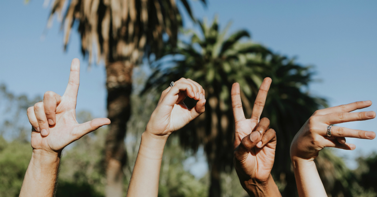 diverse hands spelling love in sign language, Ephesians 4:32 Be Kind to One Another