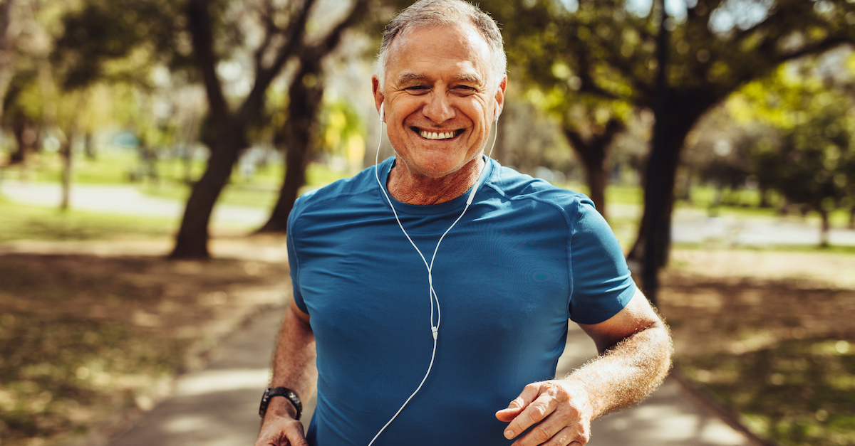 Happy man out for a run