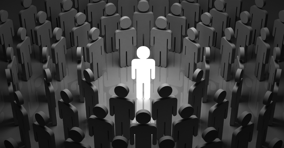 Illustration of a group of people facing one person