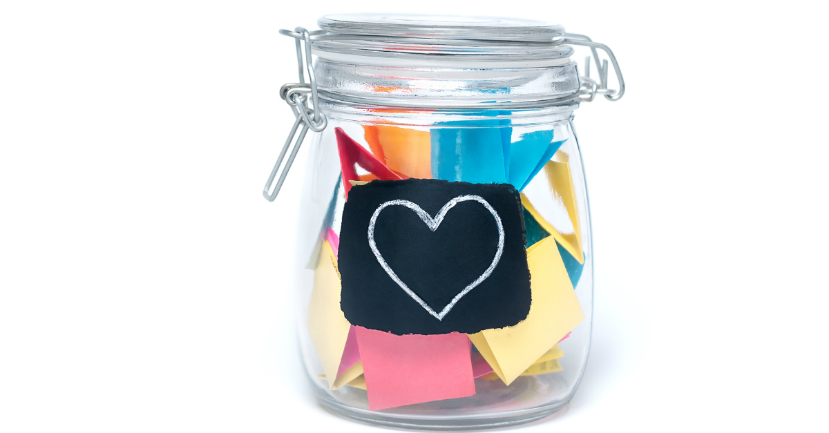 Jar with a bunch of colorful notes in it