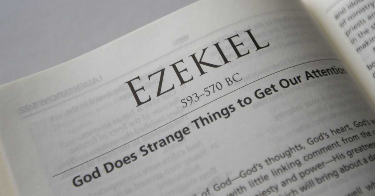 closeup of top of book of Ezekiel in open Bible