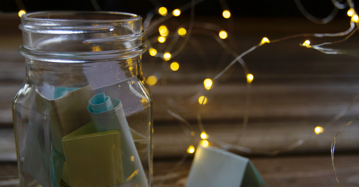 jar of love notes with fairy lights