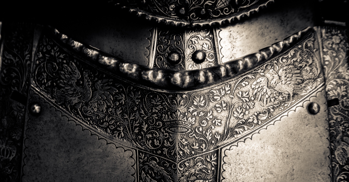 close up of breastplate of medieval suit of armor, a prayer for putting on the breastplate of armor