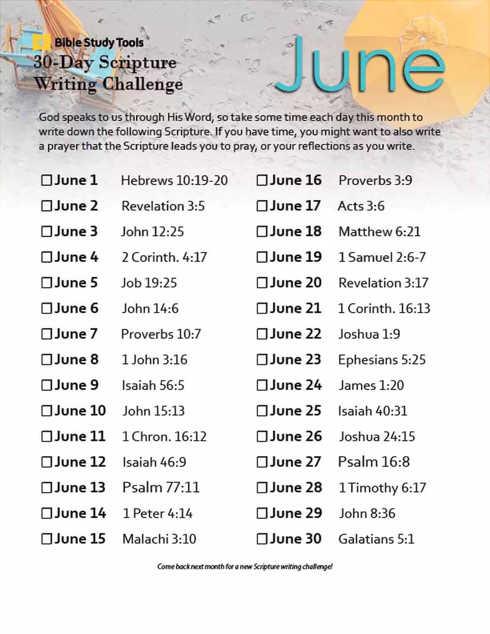 June's 30Day Scripture Writing Challenge Inside BST