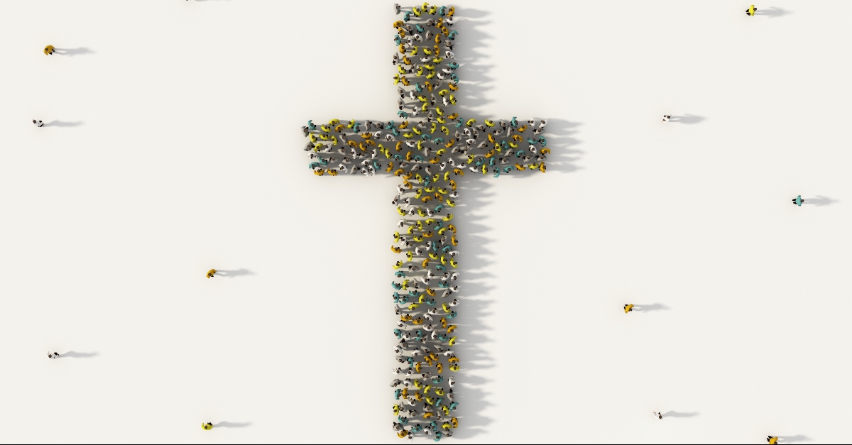 Cross formed by people