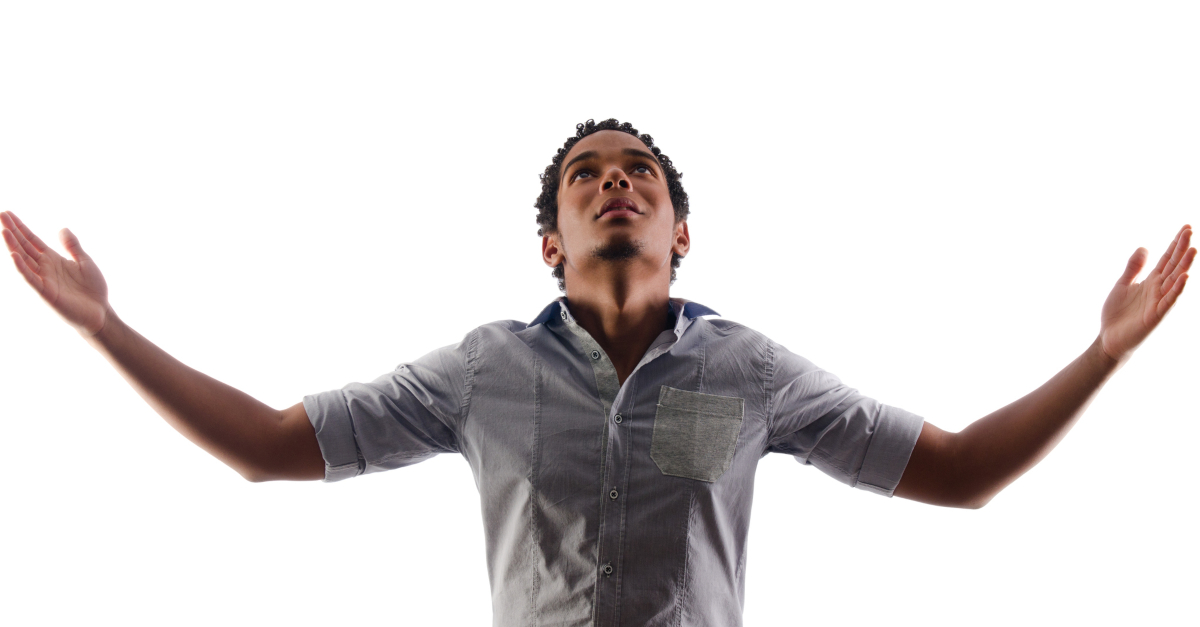 man looking up arms out in exasperation - Book of Job