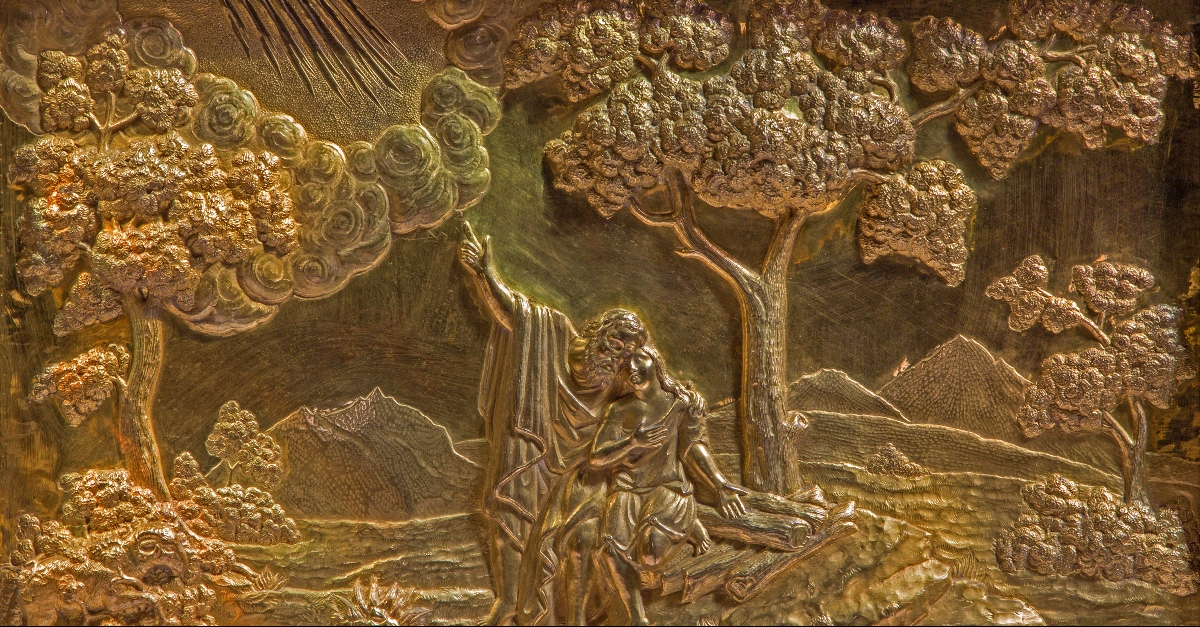 Metal relief of Abraham and Isaac from baroque main altar in the cathedral by Johannes Szilassy (1705-1782)