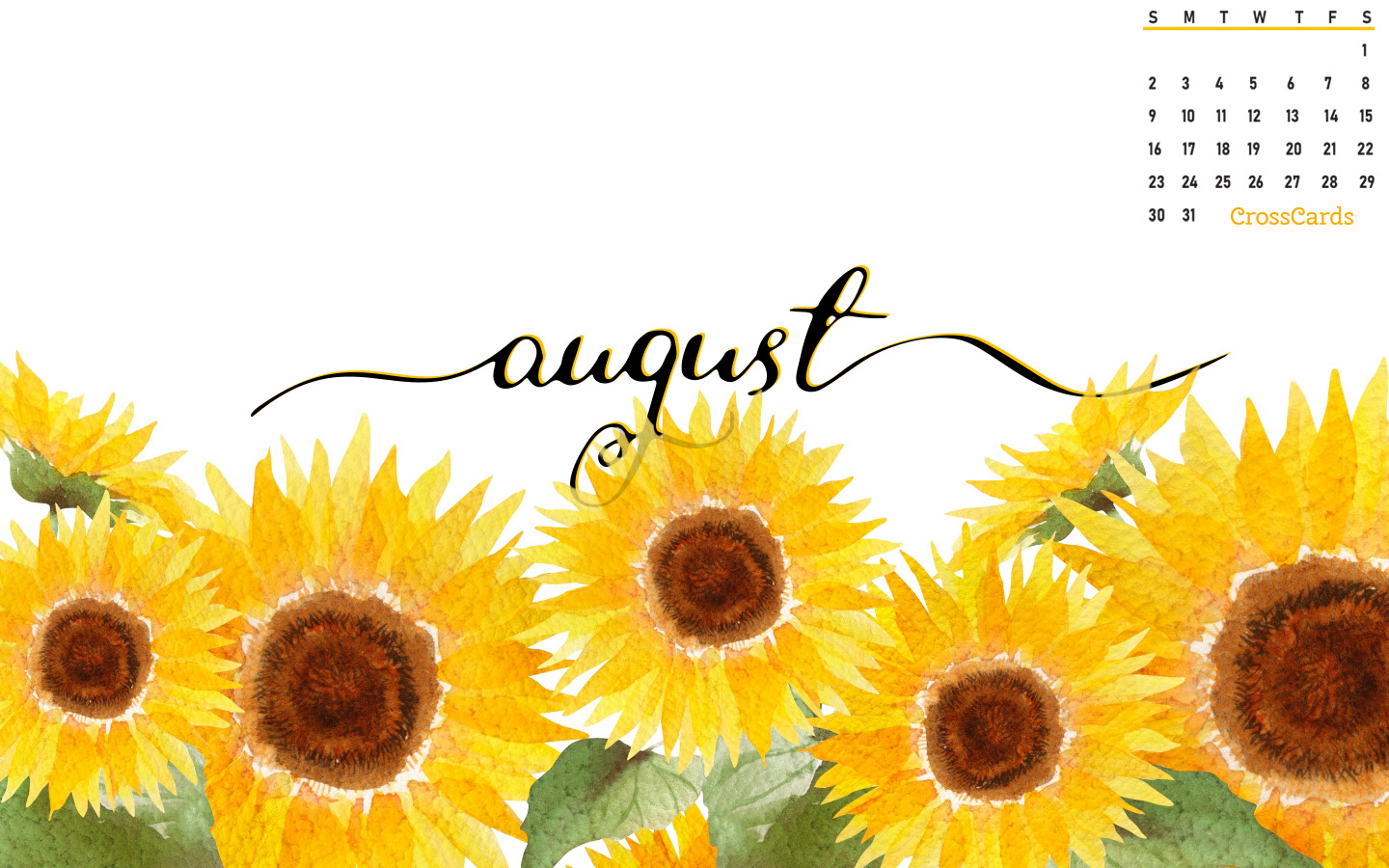 August 2020 - Sunflowers Desktop Calendar- Free August Wallpaper
