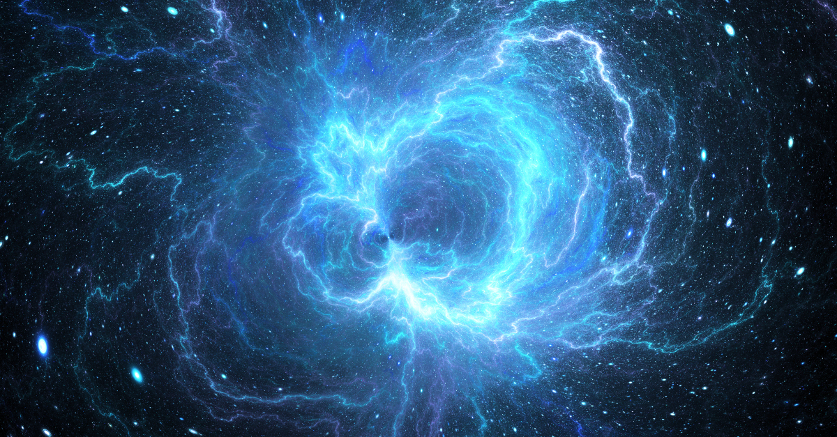 blue glowing energy field in space God or science
