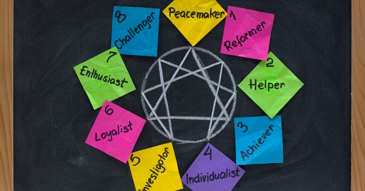 enneagram types on a chalkboard