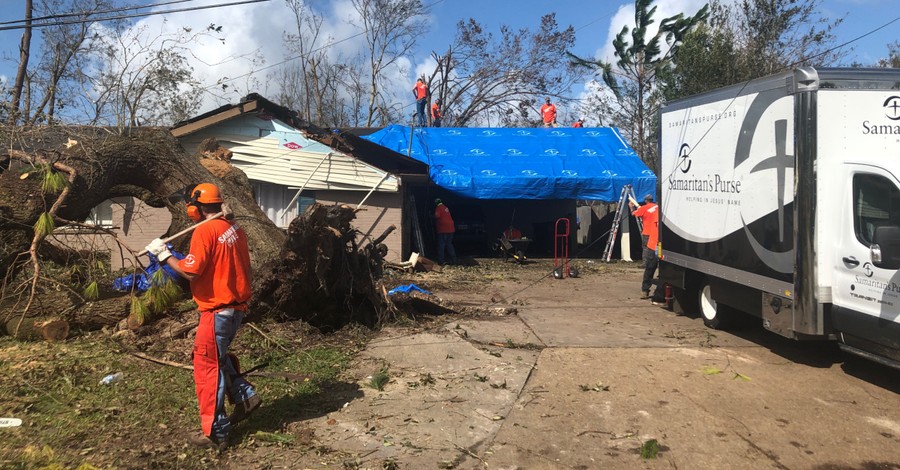 Samaritan's Purse volunteers helping to rebuild a house, Samaritan's Purse and Operation Blessing head to Gulf Coast to help rebuild following Hurricane Laura