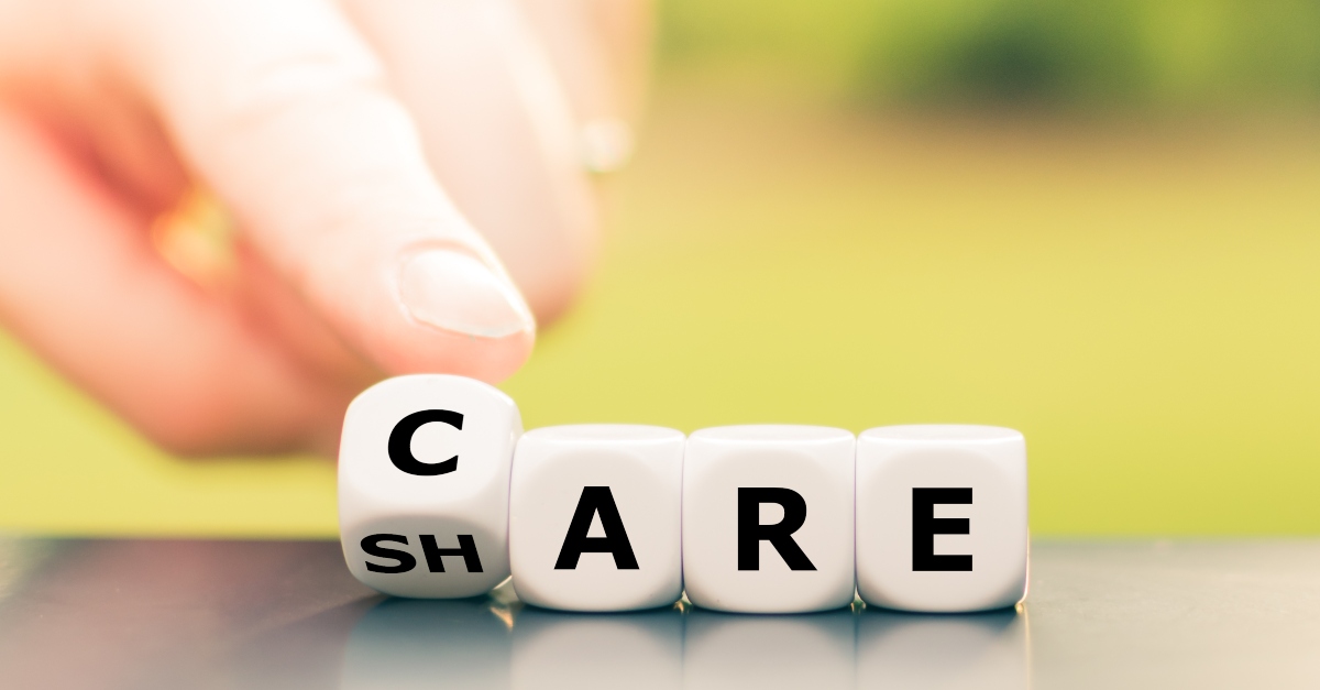 letter blocks changing from Share to Care for being a Cheerful Giver